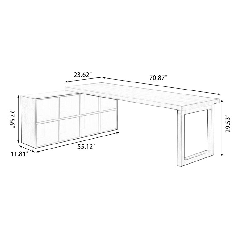 Bureau en bois massif en L Burlywood, H 29,53 po x l 70,87 po x P 55,12 po, Retour à gauche