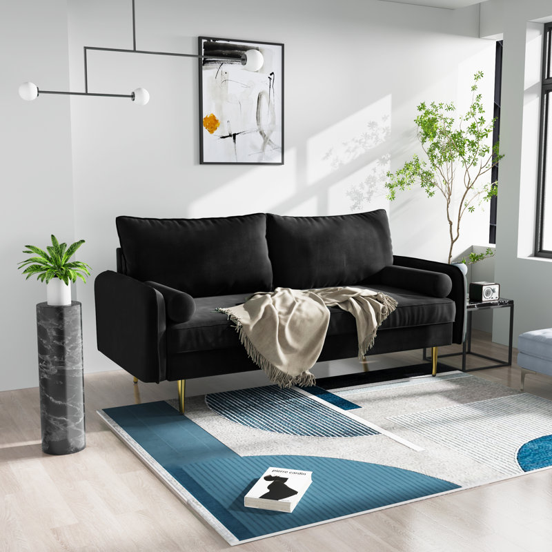 Ranallo 70" Velvet Round Arm Sofa, Black Velvet