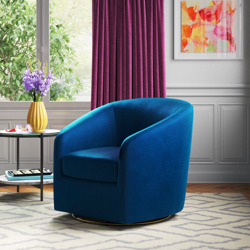 Holden 31.5" Wide Velvet Swivel Barrel Chair, Velours marine