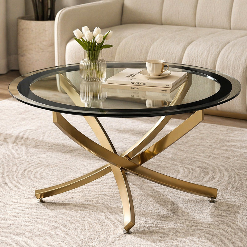 Table basse Connors, H 20 po x l 35,5 po x P 35,5 po, Transparent / Gold