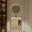 Meuble-lavabo mural avec lavabo en céramique blanche et porte à fermeture en douceur-608025781