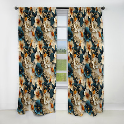 Bleu et beige fleur vive jardin beauté IV - rideau floral - rideau occultant - 1 panneaux