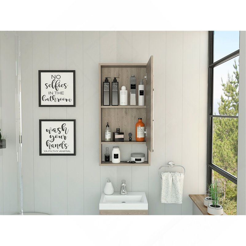 Armoire à pharmacie, une tablette externe, miroir à une porte et deux tablettes internes - gris clair, Gris