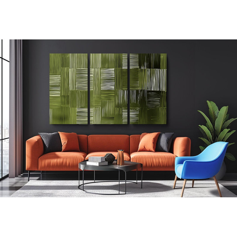 Impression sur toile Triptych - Emerald Layers, H 24 po x l 48 po