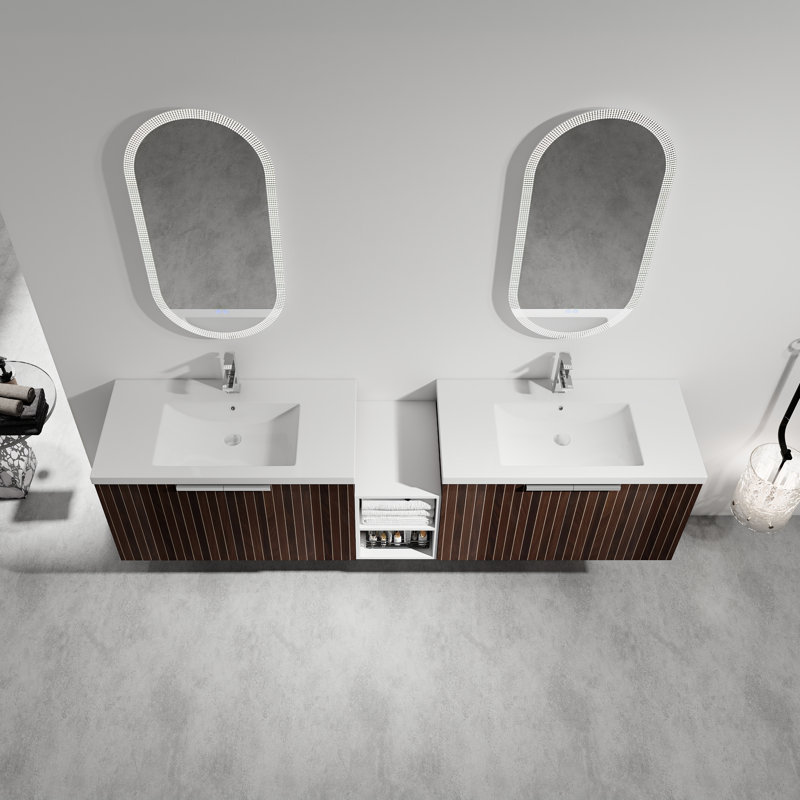 Meuble-lavabo flottant à double paroi avec lavabo en résine blanc