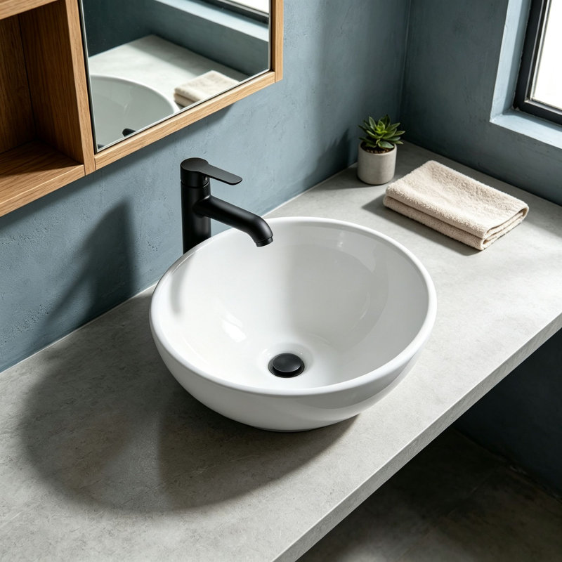 Topcraft White 16X16-Inch Ceramic Vessel Bathroom Sink