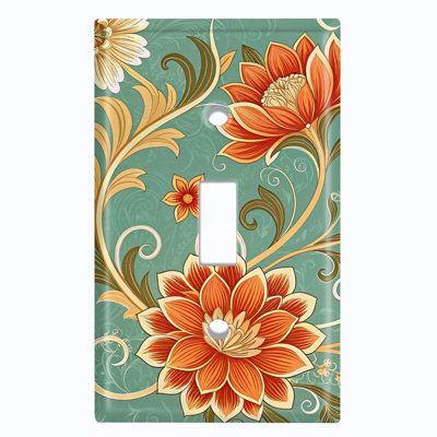 Metal Light Switch Plate Cover; US Standard Size 1 Gang Toggle - Retro Art Nouveau Flowers