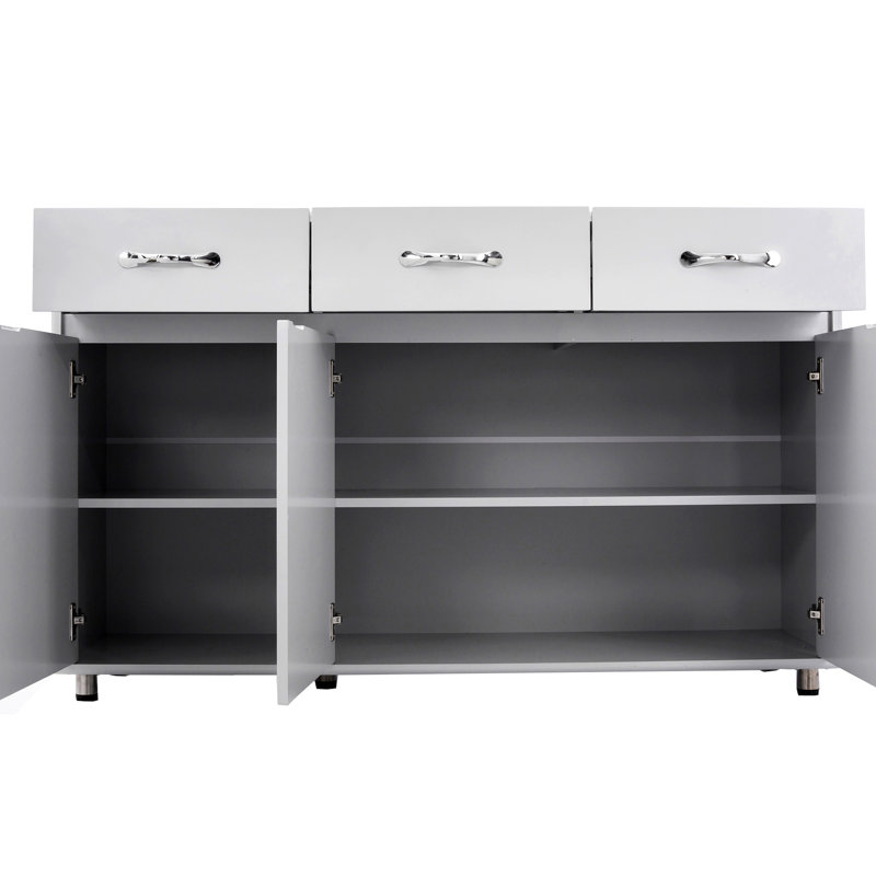 Three Doors Grey Storage Unit With Ample And Stylish Design Side Table In Grey, E1 Smooth Drawer Slides