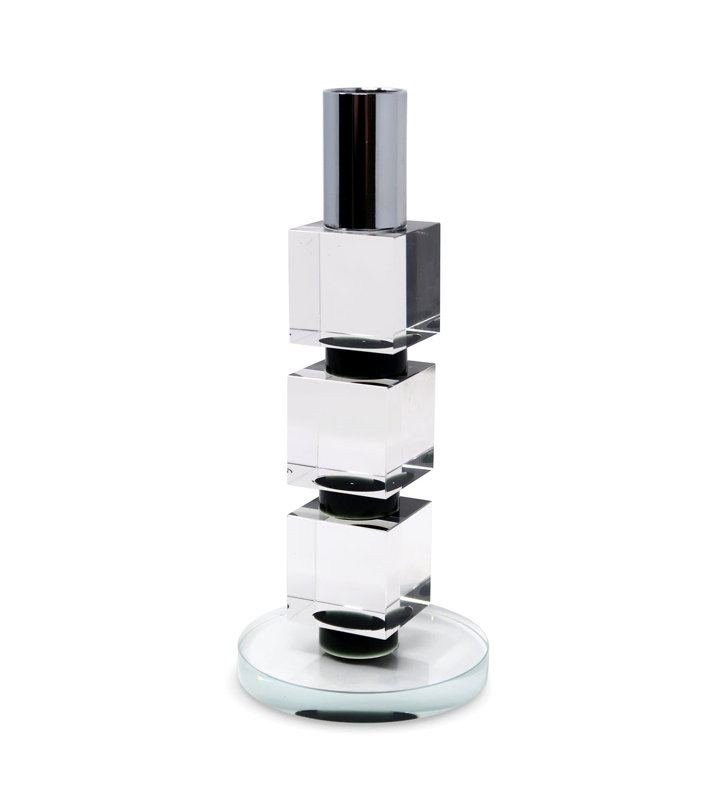 Crystal Candlestick Block Design Tall, 7'' H x 3'' W x 3'' D