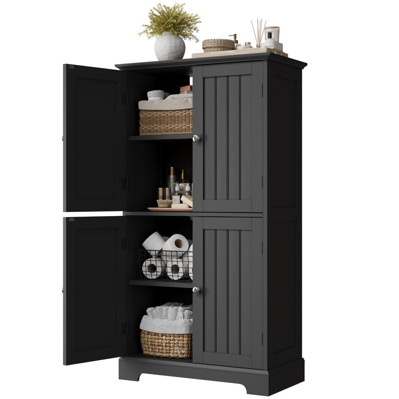 Armoire de rangement moderne pour salle de bain avec 4 portes et tablettes réglables, Noir