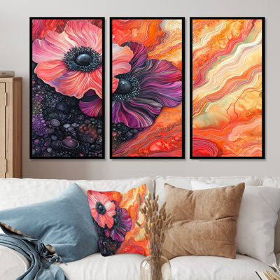 Geode Serenade of Anemone Flowers II - Poppies, ensemble de reproductions d'art mural