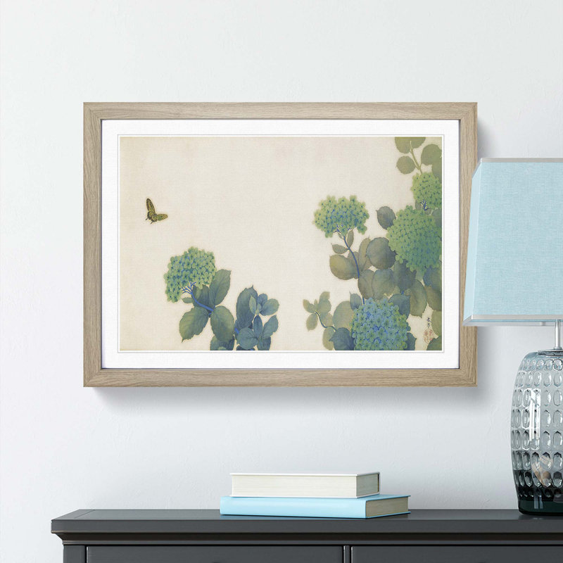 Hydrangeas by Hishida Shunso - Framed Print, 48cm H x 65cm W x 2cm D, Oak Framed