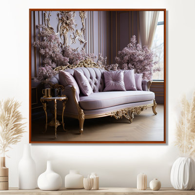 Canapé lilas orné d'accents dorés I - lilas, art mural large