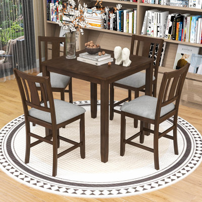 Ensemble de table de salle à manger 5 pièces, table carrée peu encombrante et 4 chaises rembourrées