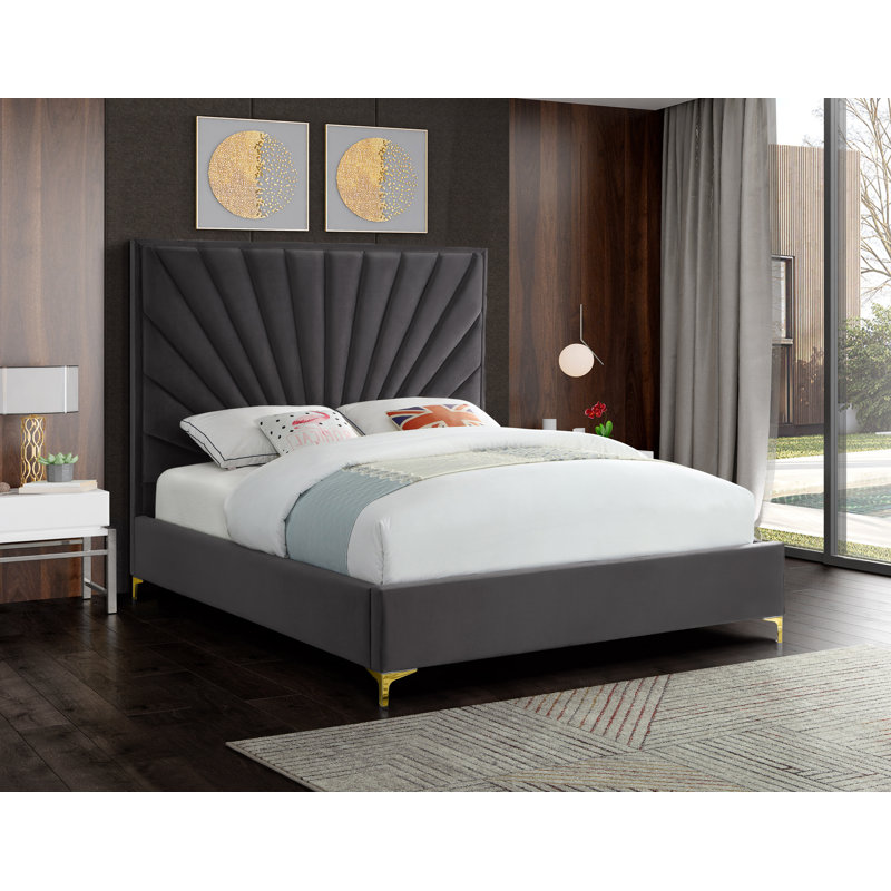 Lit plateforme tapissier Manila, Double, Velours gris