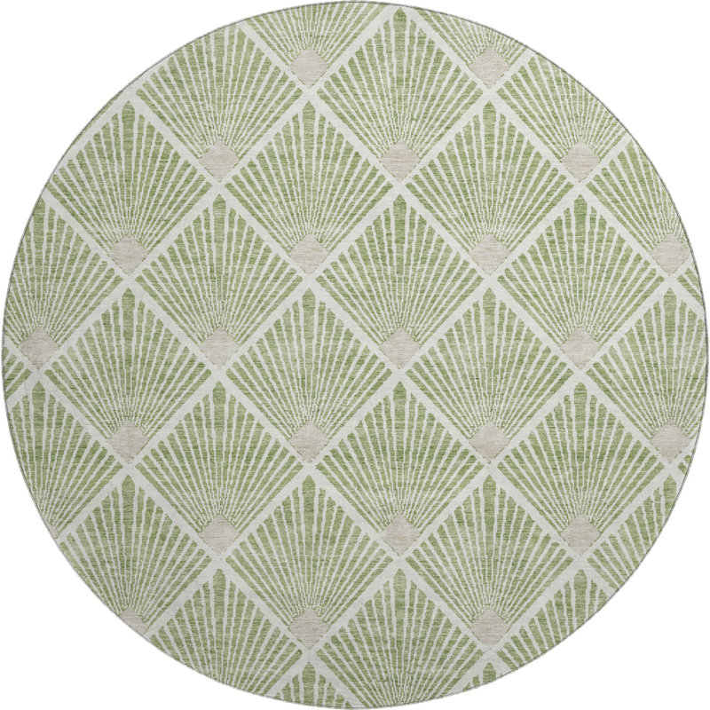 Premium Machine Washable Prisco Green Rug, Round 8'
