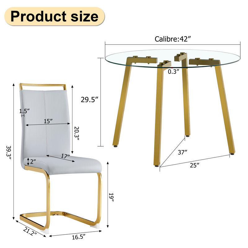 Dumercie 4 - Person Four Leg Dining Set, 5, Light Gray/Gold, Gold