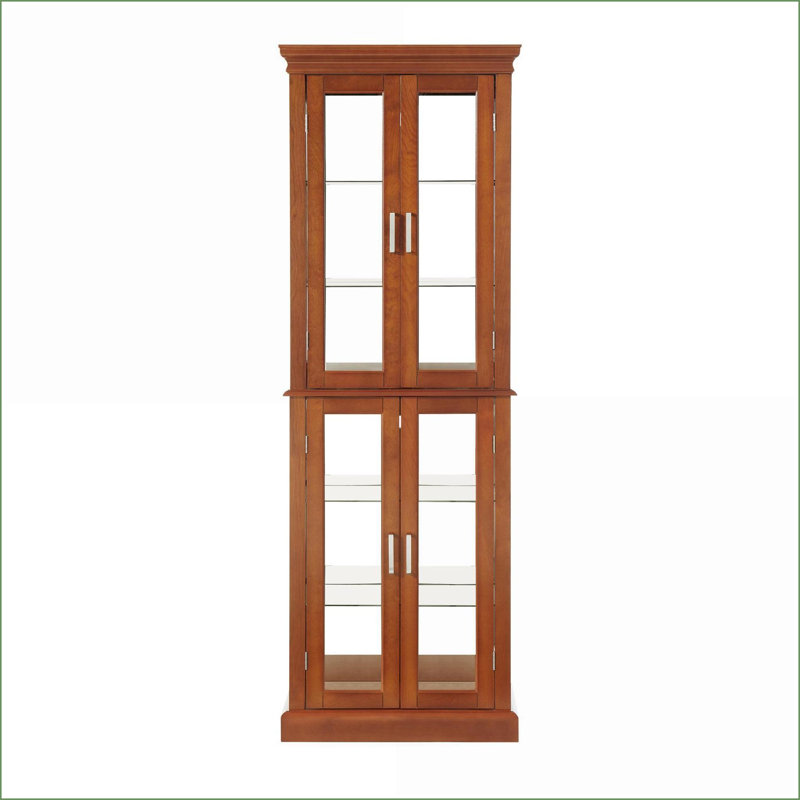 Cabinets, Walnut Brown Curio with Adjustable Shelves, Internal Lighting, Mirrored Back | 23.75W x 11.75D x 70H | Traditional | Living Room