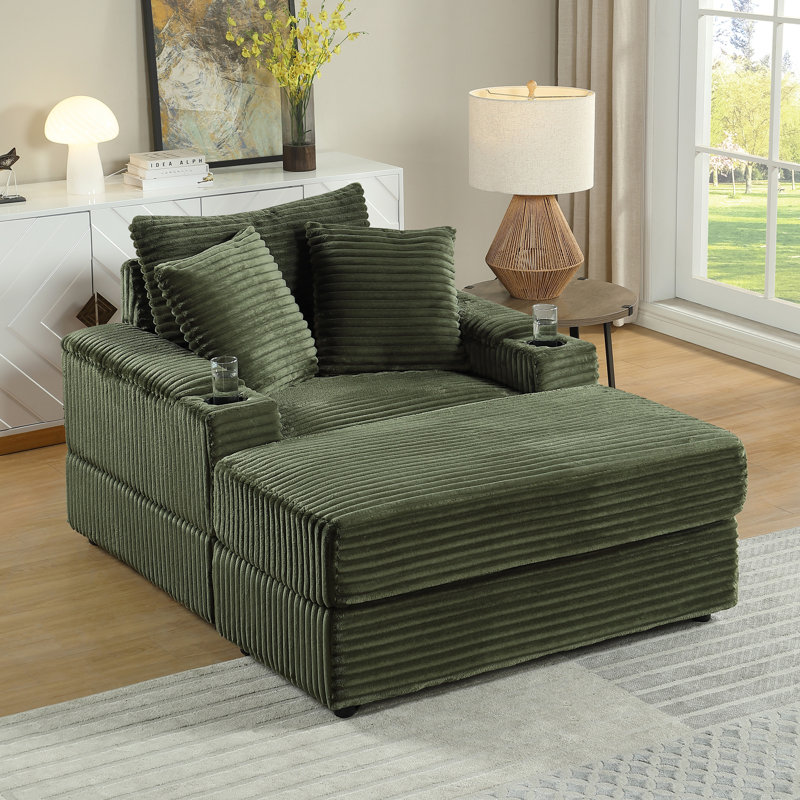 Canapé avec 2 coussins décoratifs et un repose-pieds, Canapé Comfy Sofa, Green Corduroy, 33.55" H x 54.96" W x 43.91" D