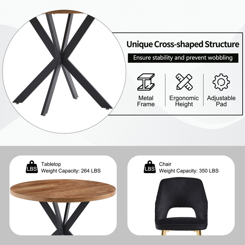 Lawanda 4 Seats Round Dining Table Set, Black