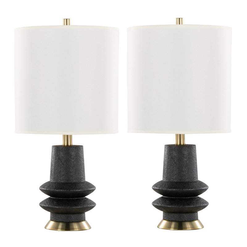 Lloyd 26" Contemporary Table Lamp, Modern White Linen Shade from Grandview Gallery by LumiSource - Set of 2, Black