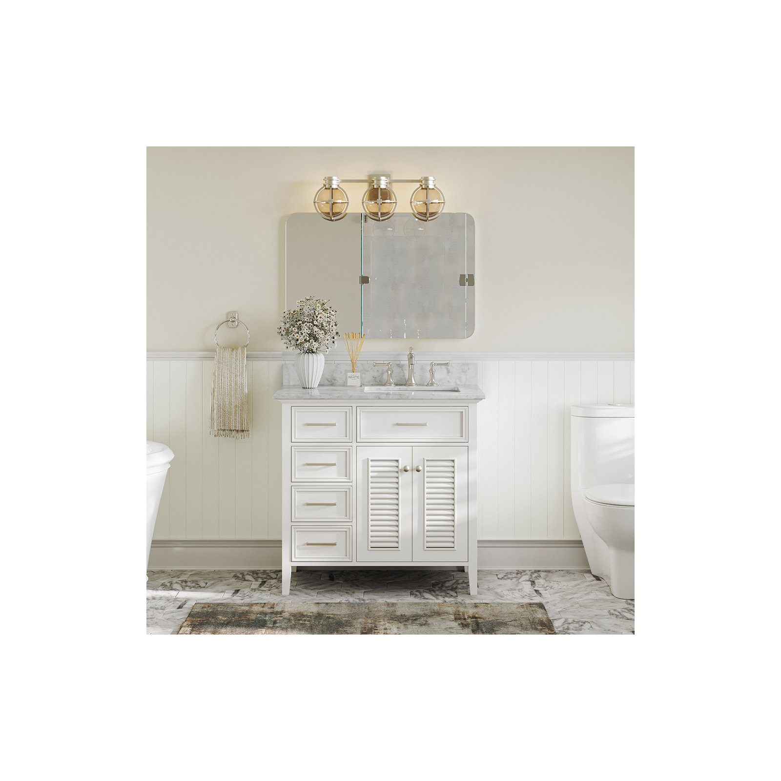 37'' Single Bathroom Vanity, White, Right