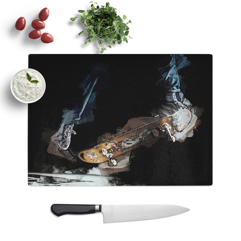 Tempered Glass Skateboarding Chopping Board, 28.5 cm W x 20 cm L