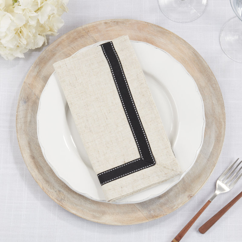 Rustic Cream Grosgrain Accent Napkin Set of Four