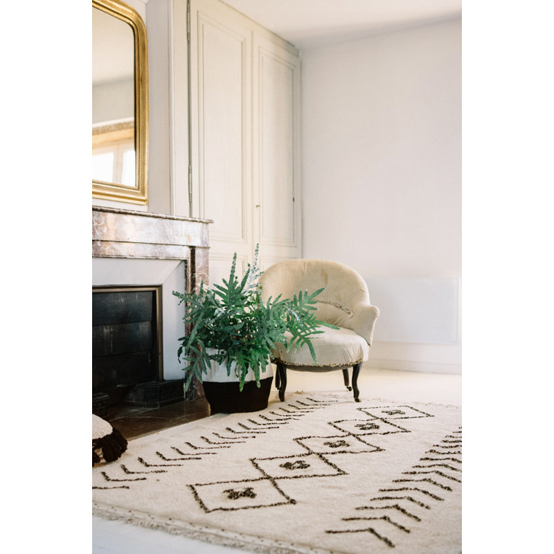 Bereber Cotton Geometric Area Rug in Beige/Black