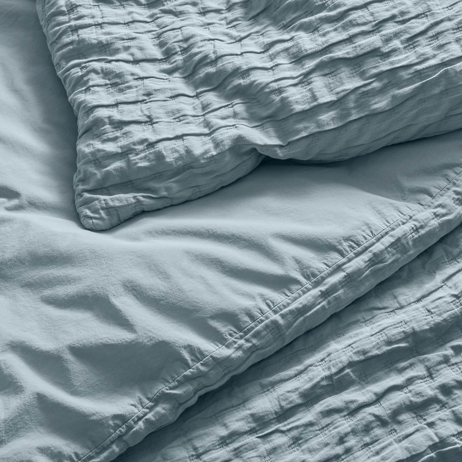 Popple Cotton Duvet Cover Set, Gray Blue, King Duvet Cover + 2 King Shams