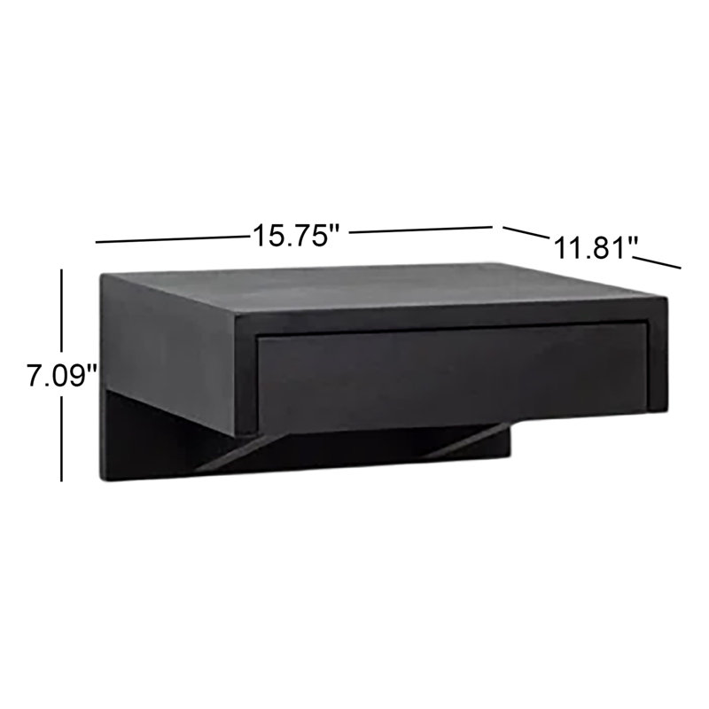 Shroyer 1 - Petite table de chevet flottante en hêtre foncé avec tiroir | Table de chevet élégante en bois massif