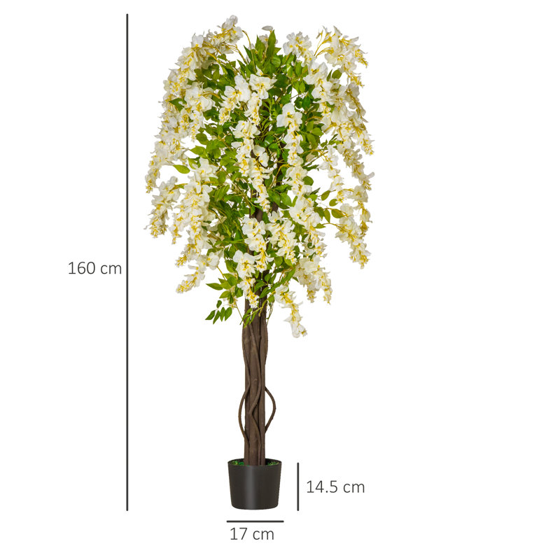 160 cm H Faux Tree Plant in Cement Pot