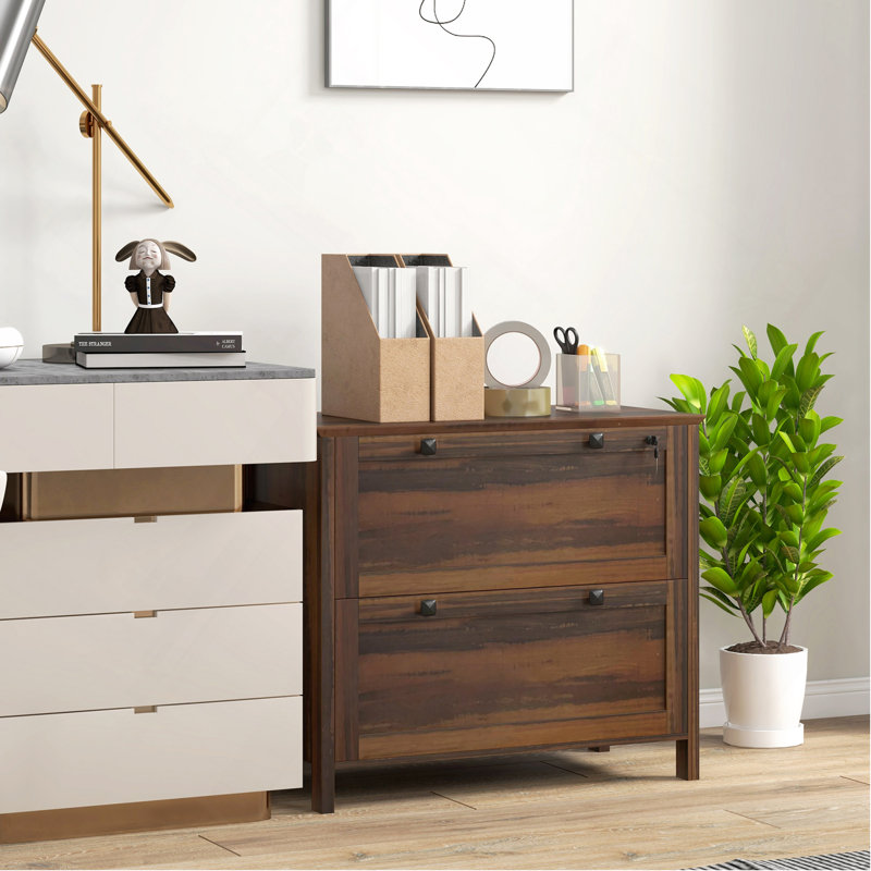 2 Drawer File Cabinet With Lock, Lateral Filing Cabinet With Keys And Adjustable Hanging Bar For Letter, A4 And Legal Size, File Cabinet For Home Office, Brown