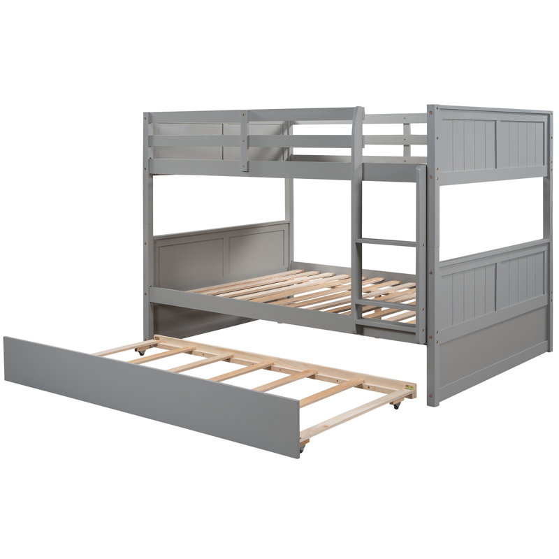 Full Over Full Standard Bunk Bed with Trundle, Gray