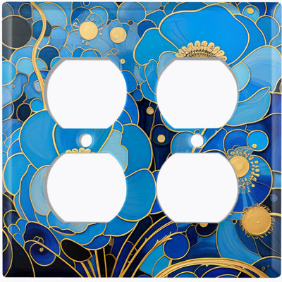 Couvercle de plaque d'interrupteur en métal; Fleurs de style Klimt bleu à 2 bandes US Standard