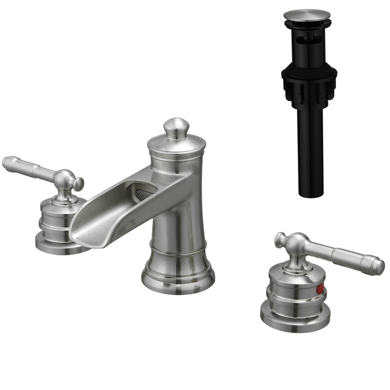 Robinet de meuble-lavabo surdimensionné 8 trous à 3 trous, nickel brossé avec bonde escamotable et poignée à levier double, tuyau d'évier en laiton massif, conception de poignée pour un contrôle précis