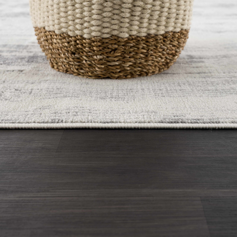 Gray and Ivory Abstract Medium Pile Synthetic Rectangle Rug 2' x 3'