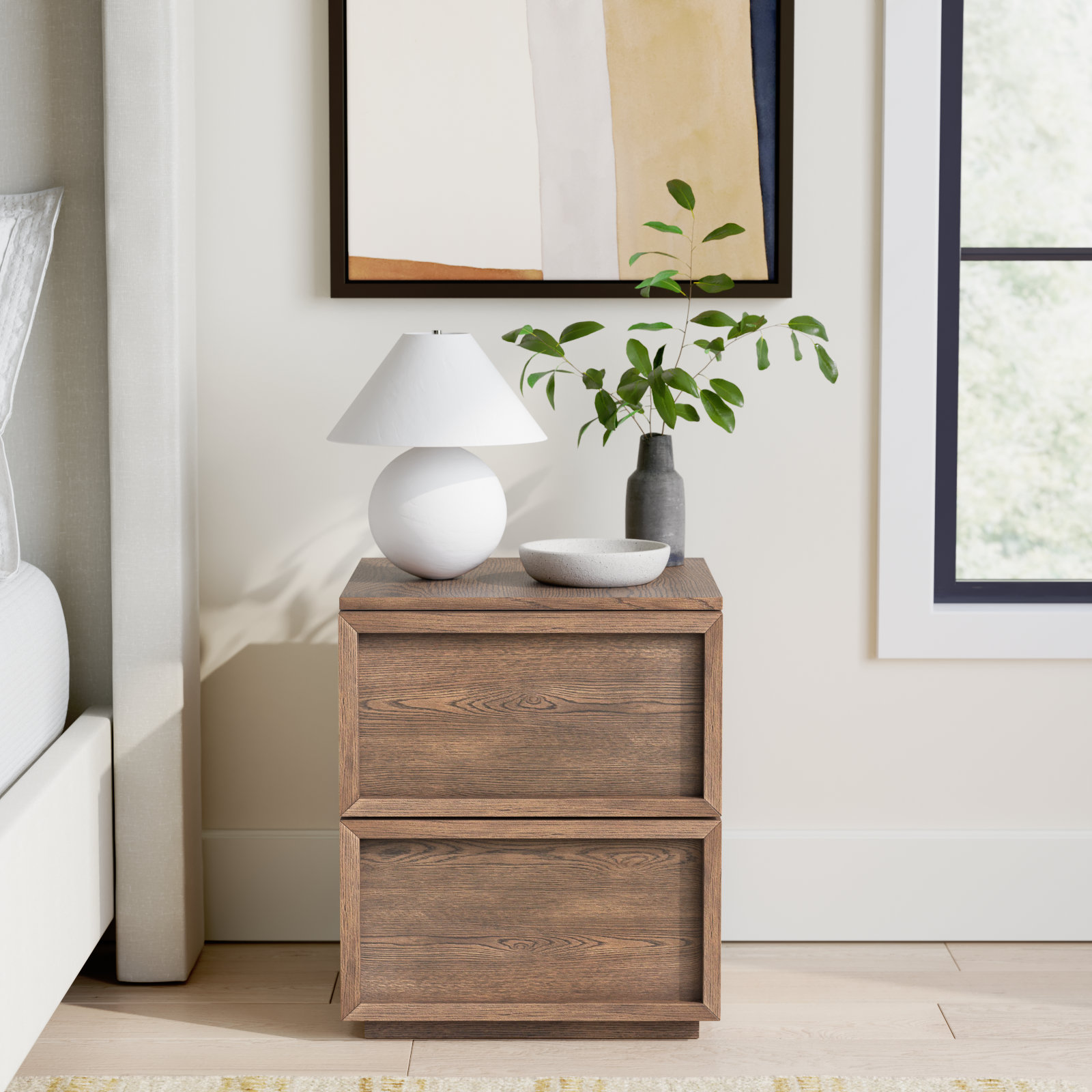 Hudson 2-Drawer Nightstand , Medium Oak