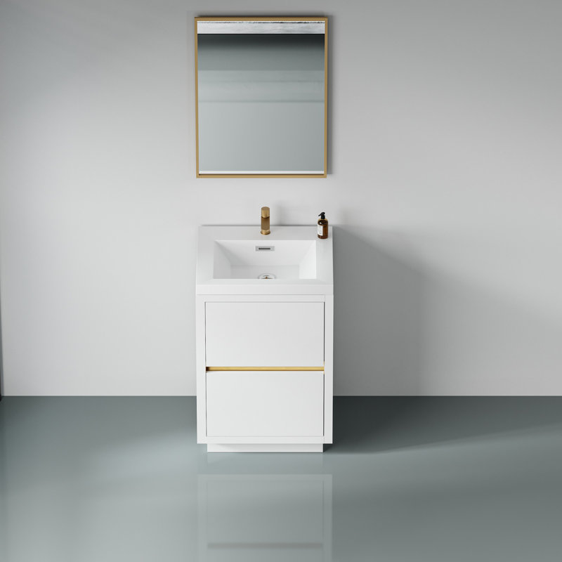 Meuble-lavabo sur pied 24 po avec lavabo, Blanc lustré