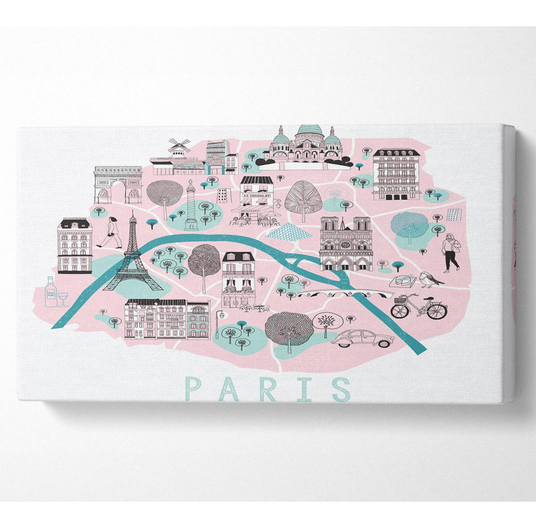 Cheridy Little Map Of Paris - Leinwanddrucke auf Leinwand