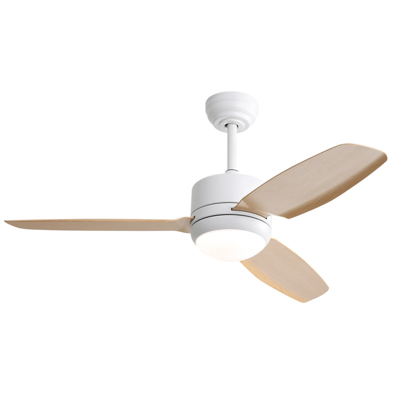 46 Inch New Design Ceiling Fan With Lights 3 ABS Blades 6-Speed DC Motor, Natural Wood, White