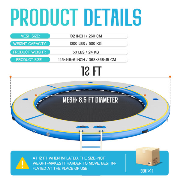AMERLIFE Round Floating Ring Inflatable Water Hammock with Soft Ladder ...