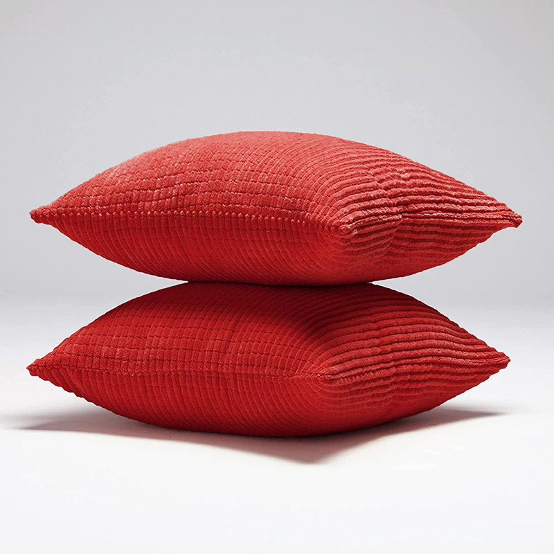 Coral Green Corduroy Stripe Euro Pillow Covers, Set of 2