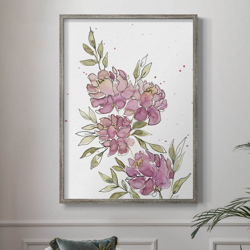 «Watercolor Blooms I», reproduction encadrée - bois massif