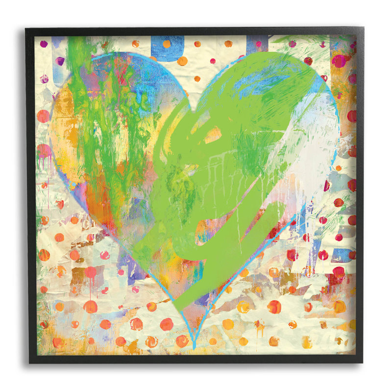 «Lime Green» à motifs en forme de cœur, estampe numérique par Porter Hastings, Giclée encadrée noir minuit
