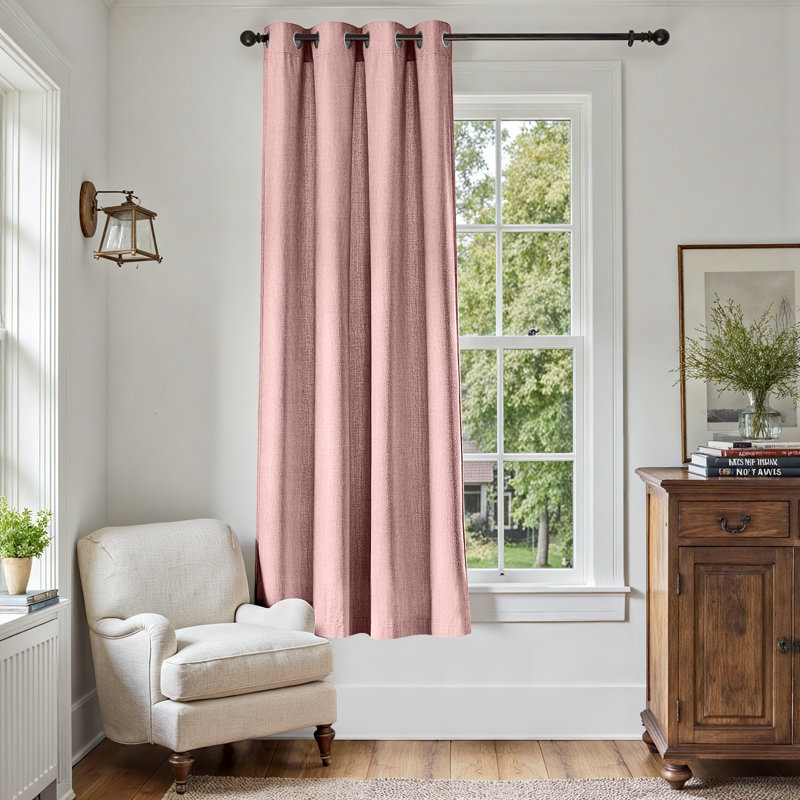 Grommet Room Darkening Linen Textured Curtain, Dusty Pink, 50" W x 72" L