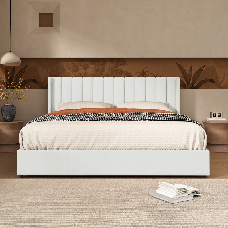Jeilyn Upholstered Platform Drawer Storage Bed, King, White