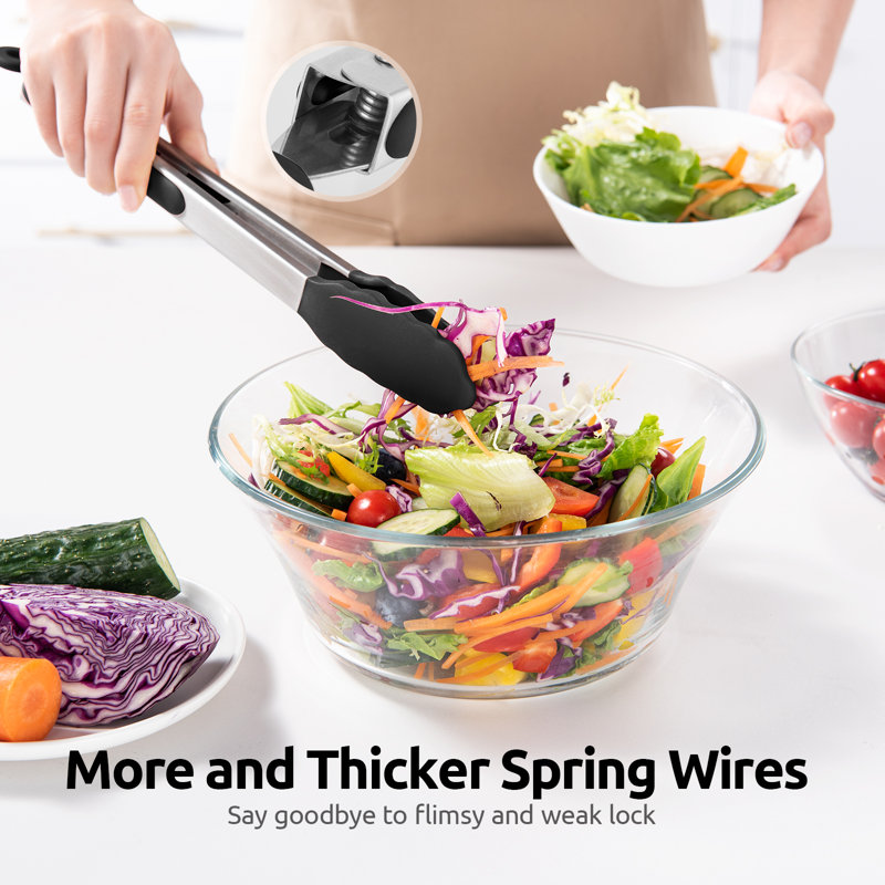 U-Taste 600ºF Heat-Resistant Silicone Kitchen Tongs: 7+9+12 Inch Heat Resistant Cooking Tong Set, Black