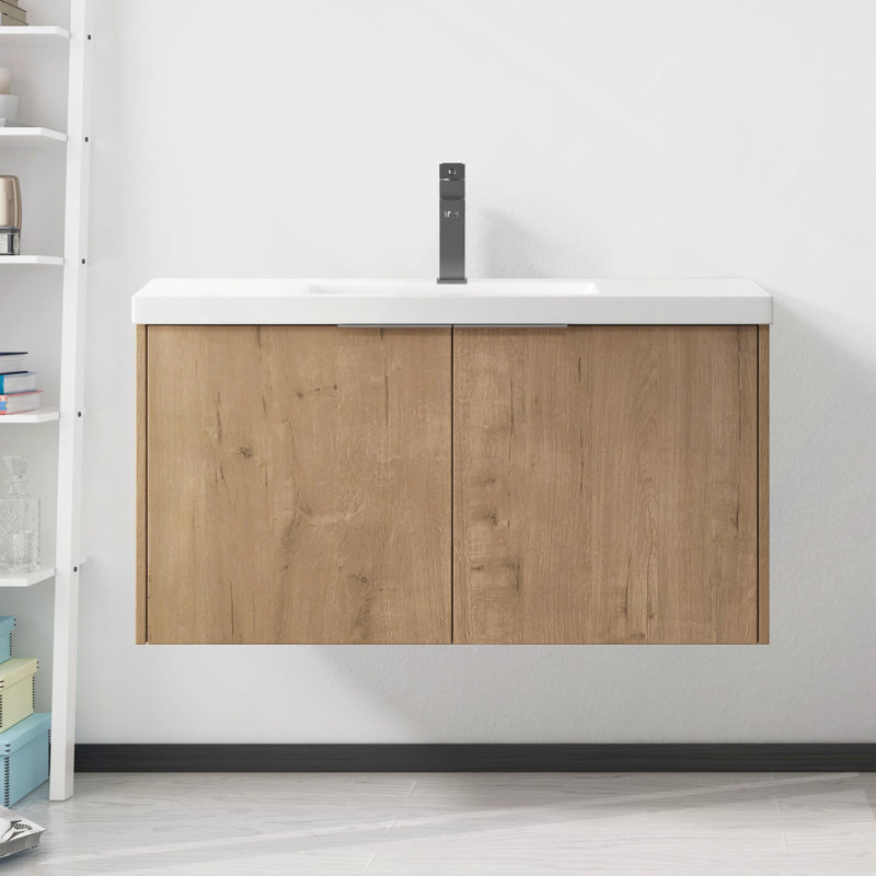Meuble-lavabo à fixation flottante de conception moderne avec lavabo et porte à fermeture en douceur