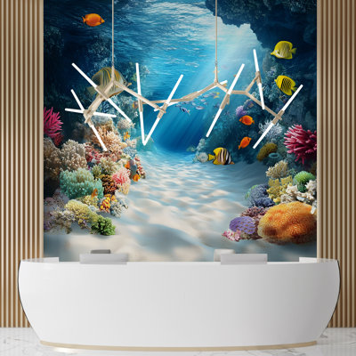 Ocean Wallpaper - Underwater Reef Wall Mural - Tropical Fish Wall Art - Marine Life Wallpaper - Coastal Wall Decor